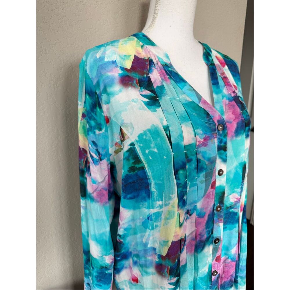 Soft Surroundings Blue Patterned Button Down Blou… - image 3